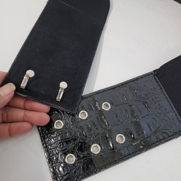 MNG Mango 43650397 99C 02 Black Elastic Wide Belt L 30.5" W 4" - Picture 5 of 10